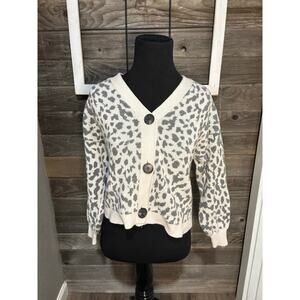 Ann Taylor The Loft 100% cotton crop top cheetah print gray cardigan women's M